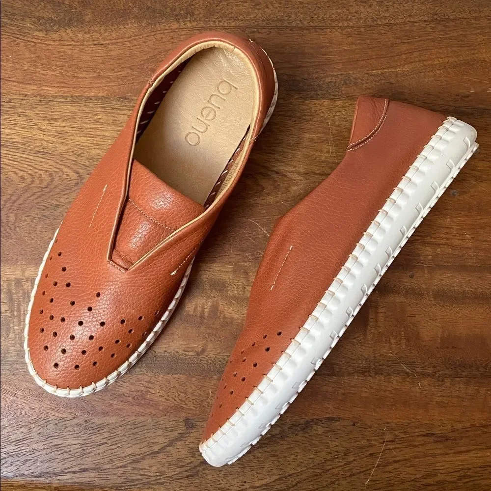 Anthropologie Denmark Bueno Women’s Leather Slip-On Sneakers in Tan- New